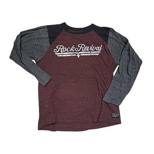 Rock Revival Heathered Red Gray Quarter-Sleeve Phoenix Shirt Men XL Made In USA